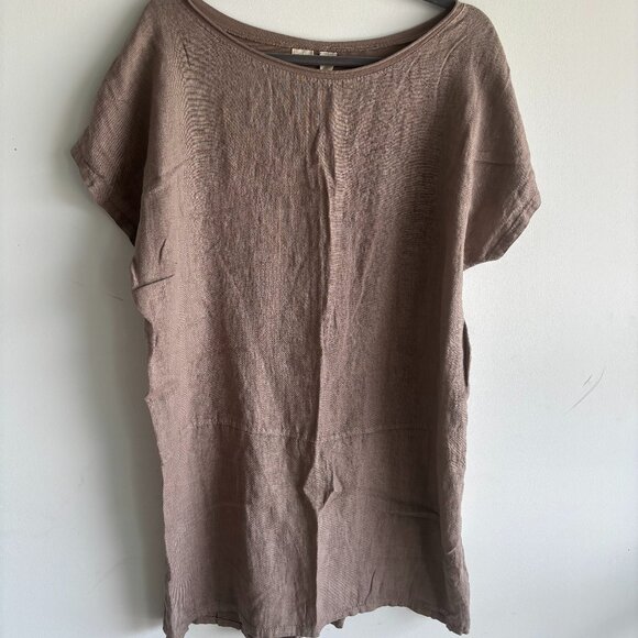 NWT Becasa Womens Cotton Linen & Jersey Popover Dress Espresso One Size - Picture 1 of 6